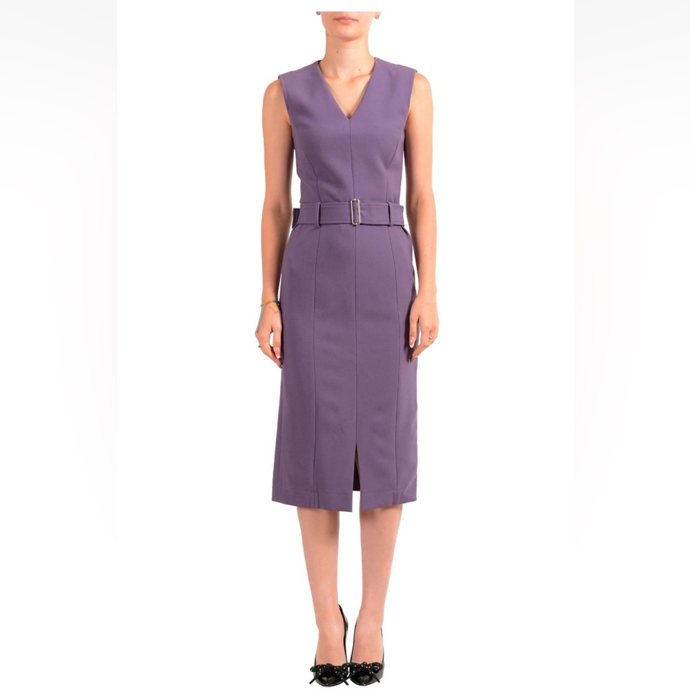 NWT Hugo Boss - “DADORINA" Purple V-Neck Belted Sleeveless Pencil Dress.$545